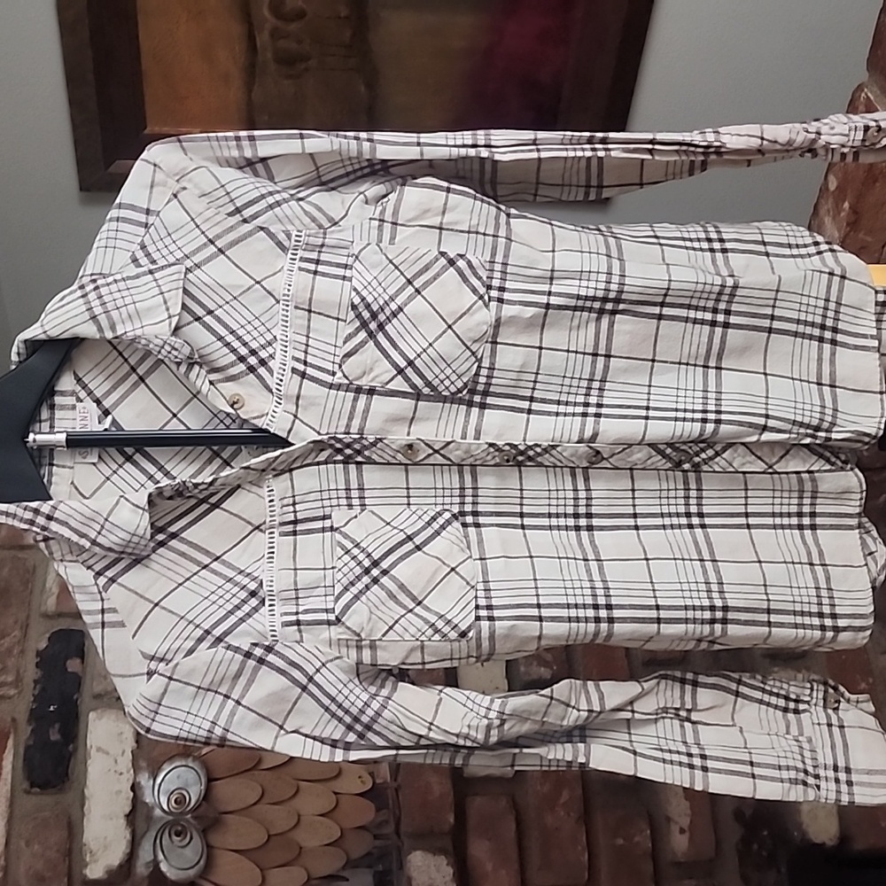 Shyanne Western Plaid Button Up Cowgirl Shirt Brown White